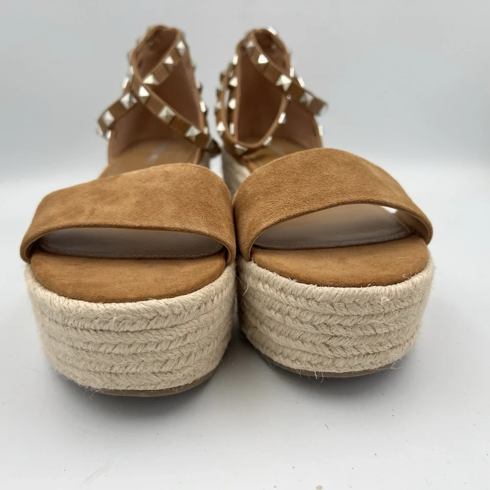 Marc Fisher Jazlyn Espadrille Wedge Sandals Studded Brown Tan Suede Women's 7M